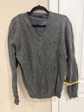 Polo by Ralph Lauren Gray V-Neck Wool Sweater